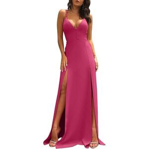 TOB Women  Spaghetti Strap Backless Split Cocktail Long Dress Rose Medium, Size: